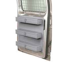 Van Door Storage - 3 Lockable Trays, Dividers Van Door Storage - 3 Lockable Trays, Dividers
